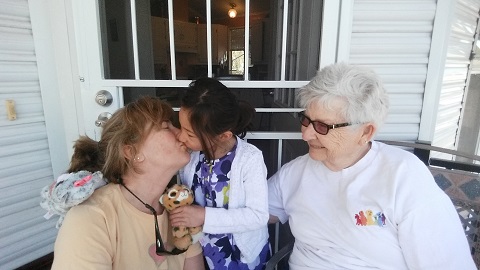 Lola with Great Grandma Dolores and Grandma Patty in Apache Junction AZ