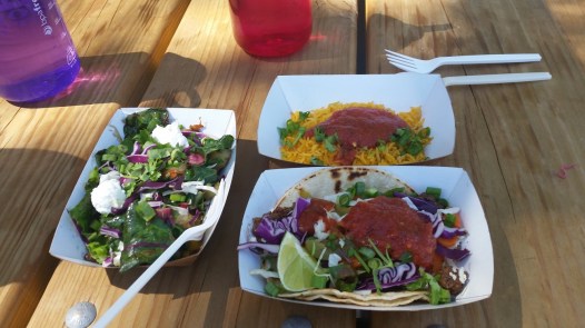 Organic tacos with goat cheese and greens, yum!